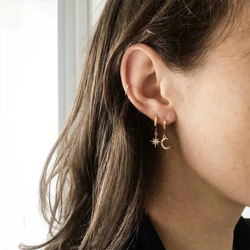 Hoop Earrings Aesthetic Star Moon