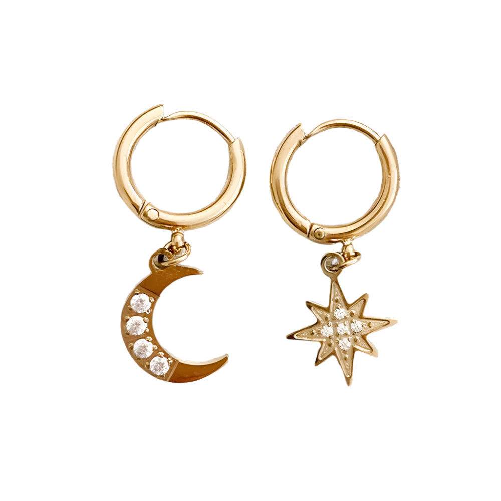 Hoop Earrings Aesthetic Star Moon