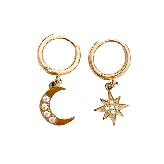 Hoop Earrings Aesthetic Star Moon