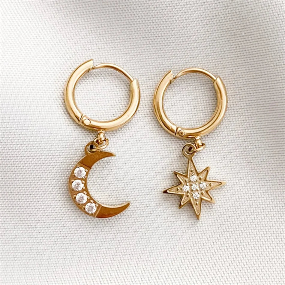 Hoop Earrings Aesthetic Star Moon