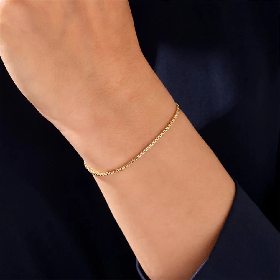 BELLUCCIE Stainless Steel Box Chain Bracelet Female Gold Color Charm Bracelets Charm Friendship Bracelets for Women Jewelry Gifts