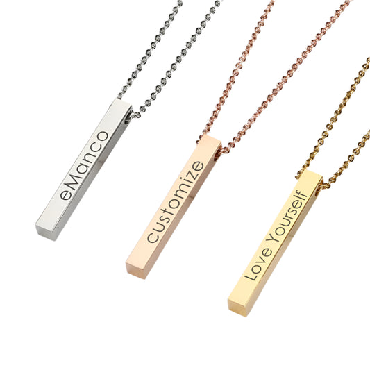 Sides Engraving Personalized Square Bar Custom Name Necklace