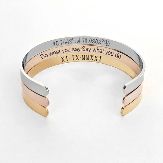 6mm Gold Color Engraved Positive Inspirational Quote Stamped Cuff Mantra Bracelet