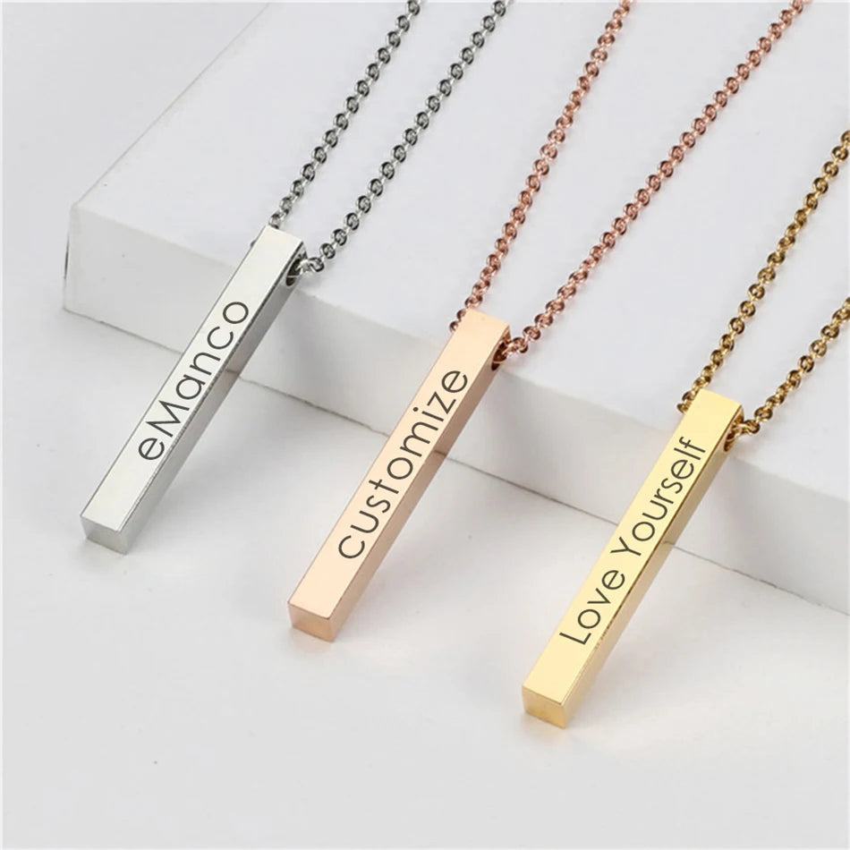 Sides Engraving Personalized Square Bar Custom Name Necklace