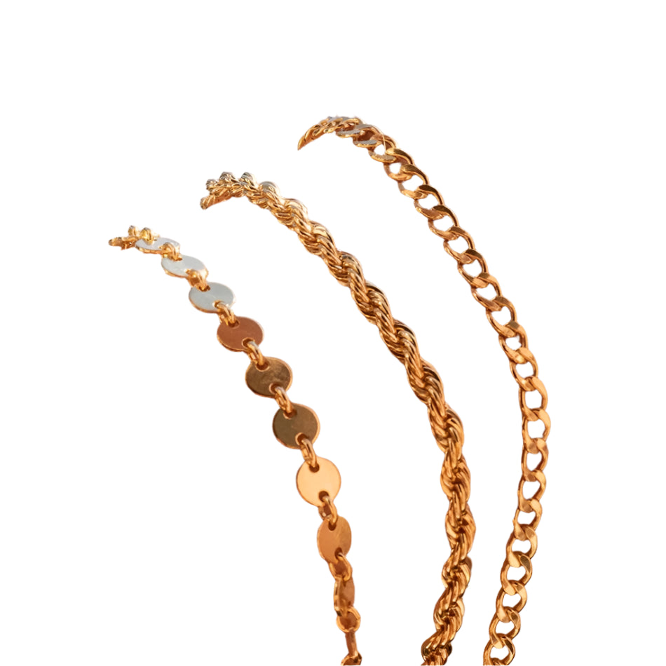 Three Layered Coin Chain Cuban Chain Twist Chain Bracelet