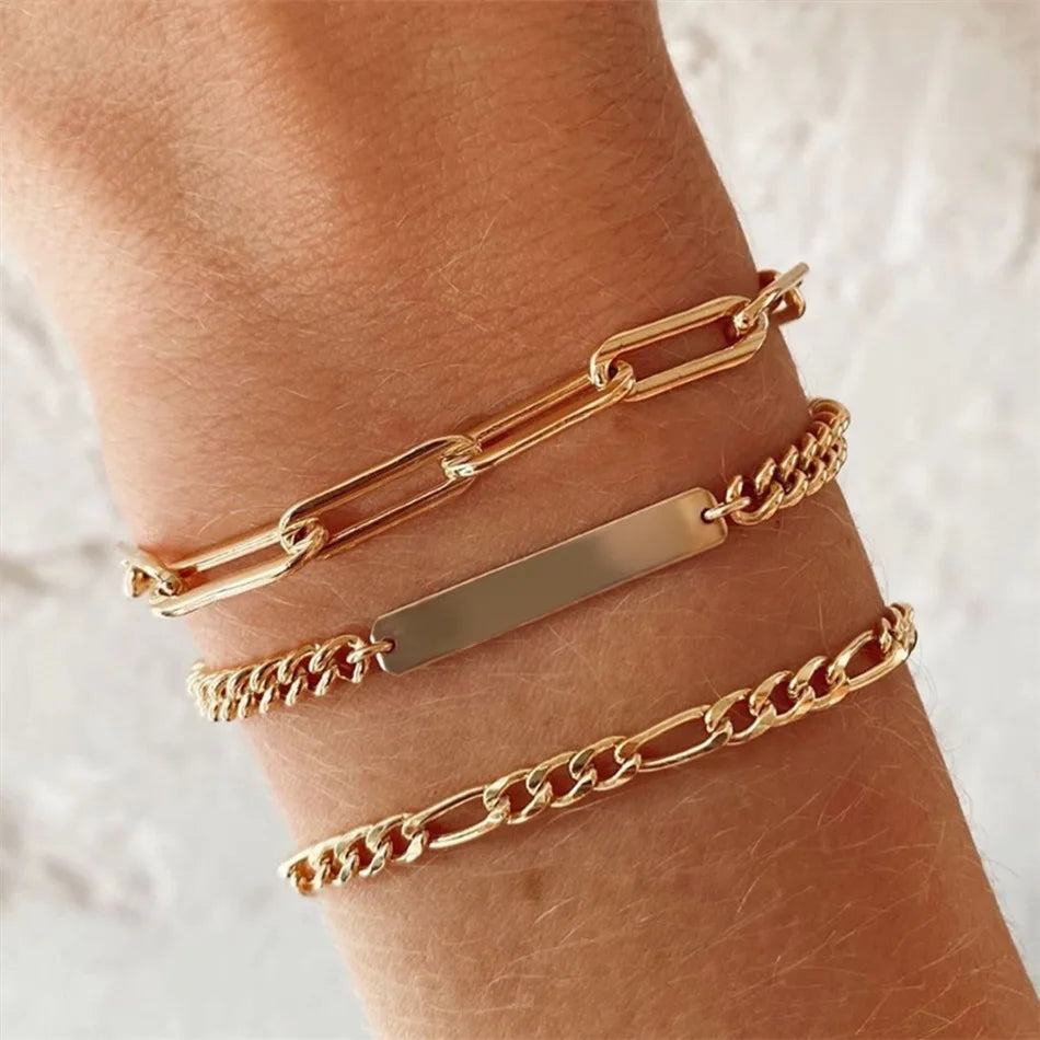 Female Figaro Link Chain  Charm Bracelets Chain