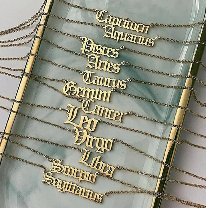 Letter 12 Zodiac Necklace Women Constellation Chain Choker Necklace