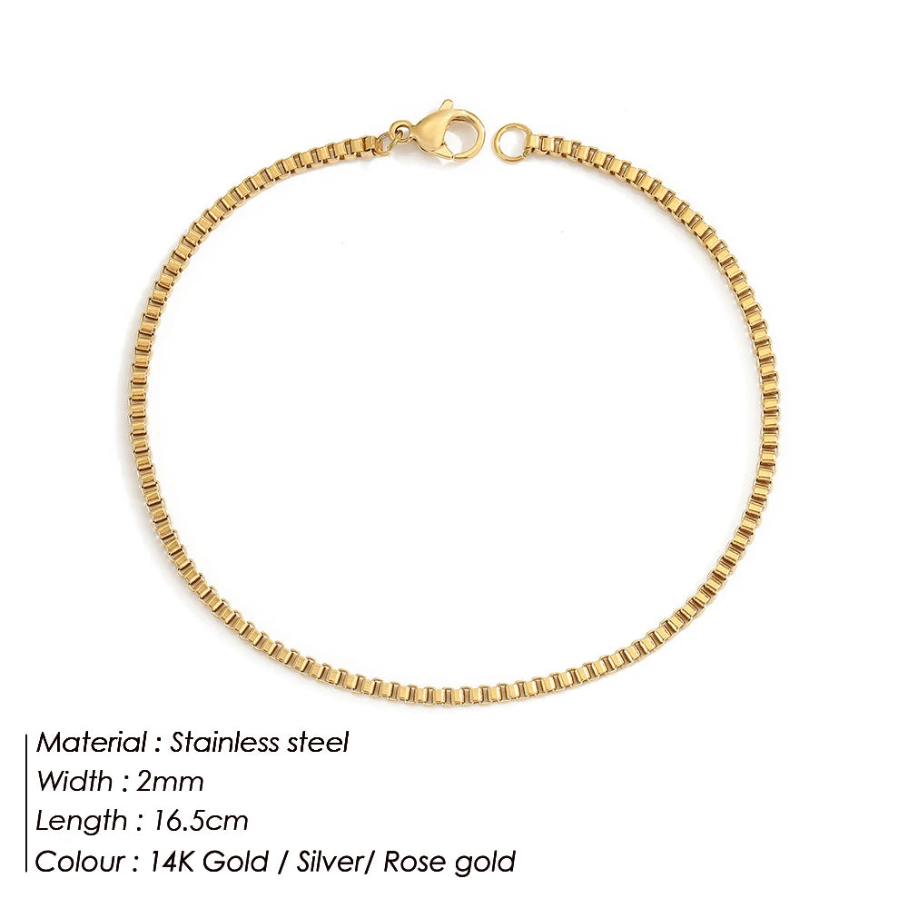 BELLUCCIE Stainless Steel Box Chain Bracelet Female Gold Color Charm Bracelets Charm Friendship Bracelets for Women Jewelry Gifts