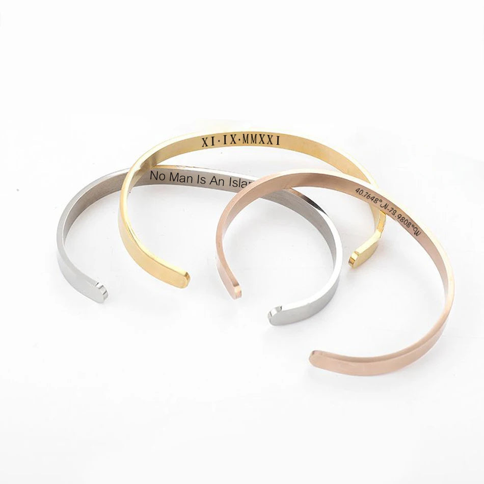 6mm Gold Color Engraved Positive Inspirational Quote Stamped Cuff Mantra Bracelet