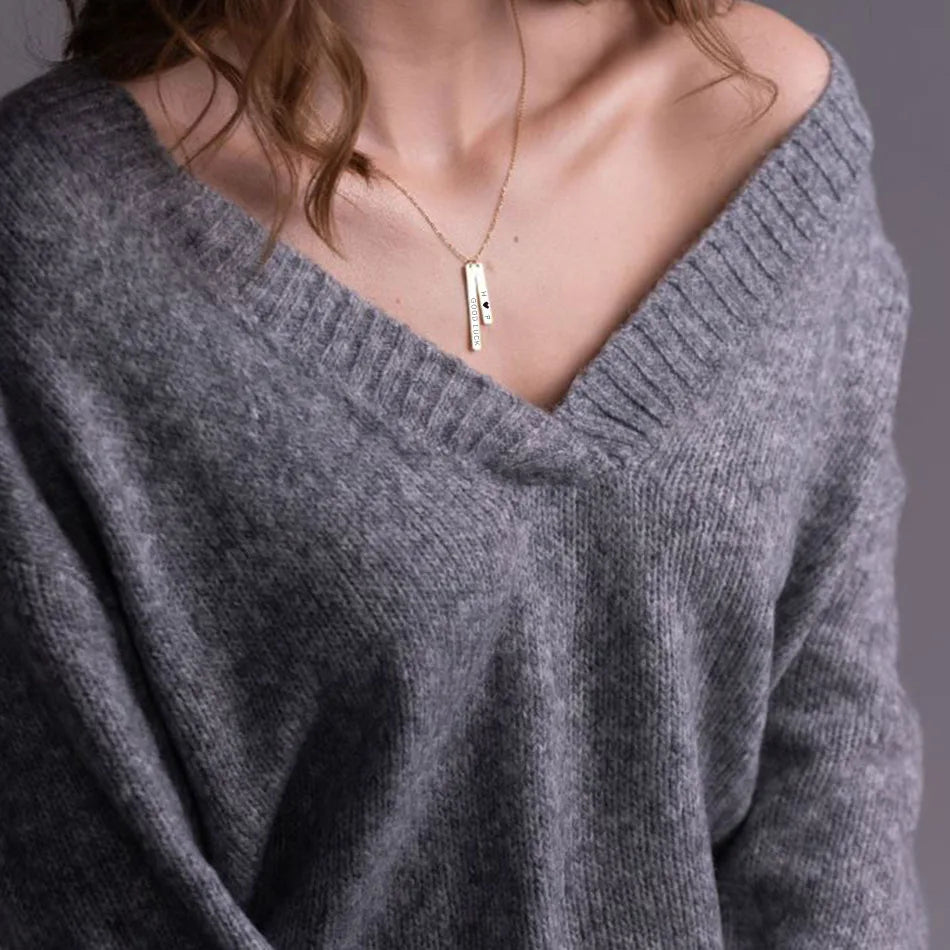 Code Engraving Customize Square Bar  Necklace