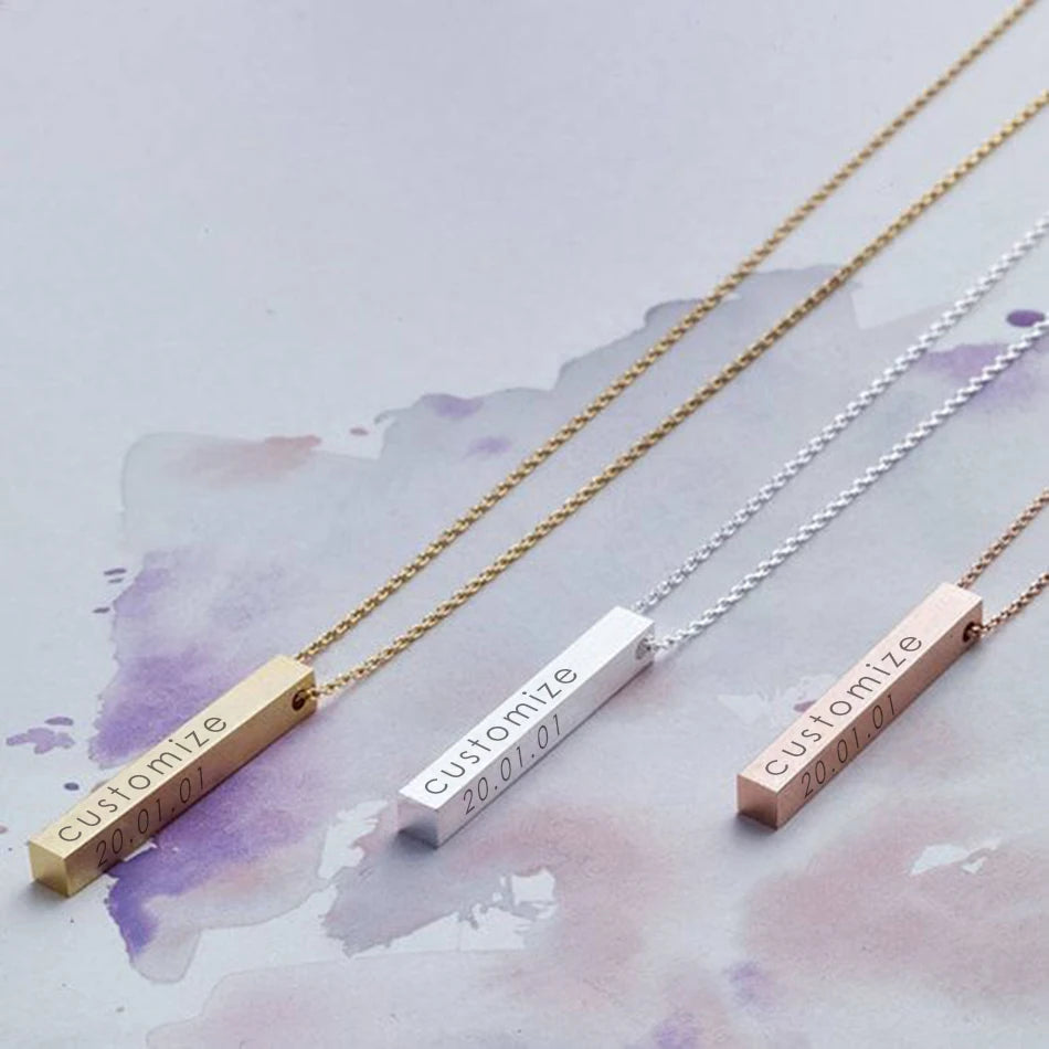 Sides Engraving Personalized Square Bar Custom Name Necklace