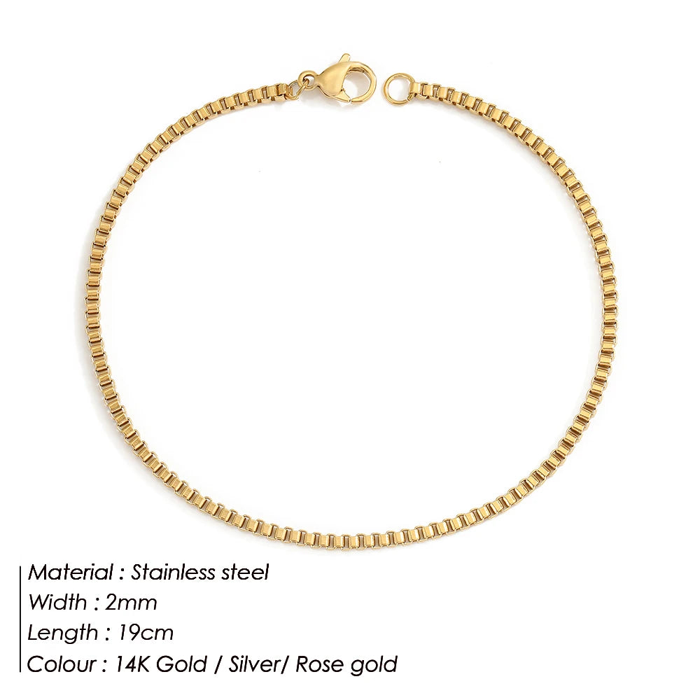 BELLUCCIE Stainless Steel Box Chain Bracelet Female Gold Color Charm Bracelets Charm Friendship Bracelets for Women Jewelry Gifts