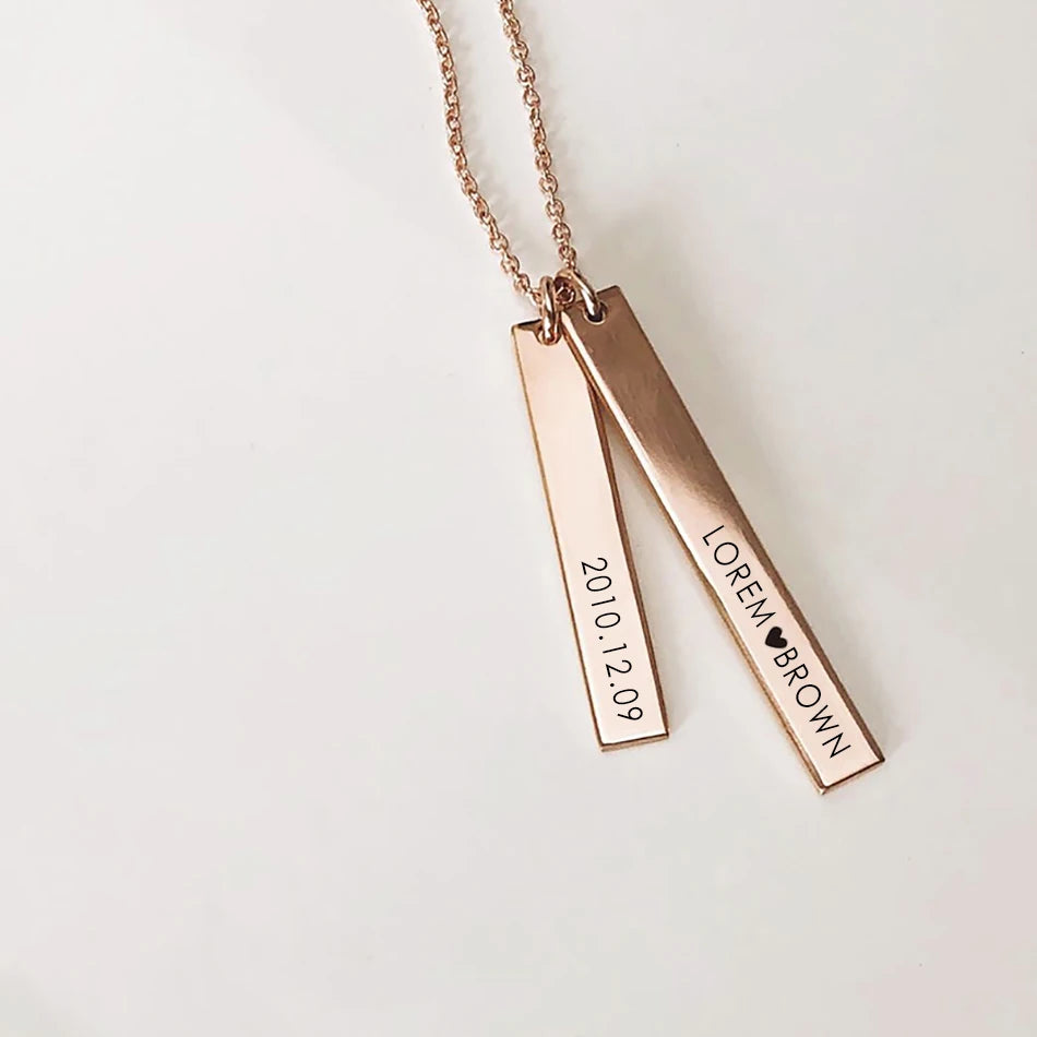 Code Engraving Customize Square Bar  Necklace
