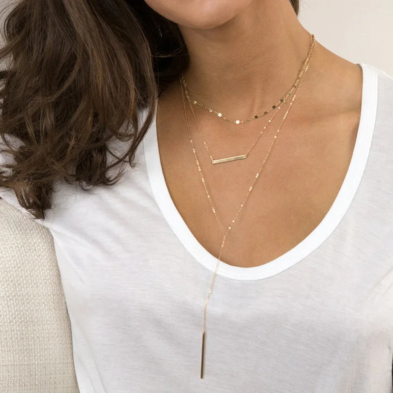 Layered Chains Long Necklace Women