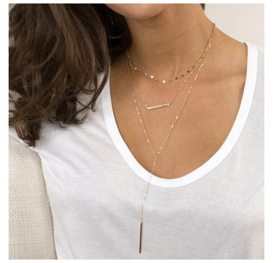 Layered Chains Long Necklace Women