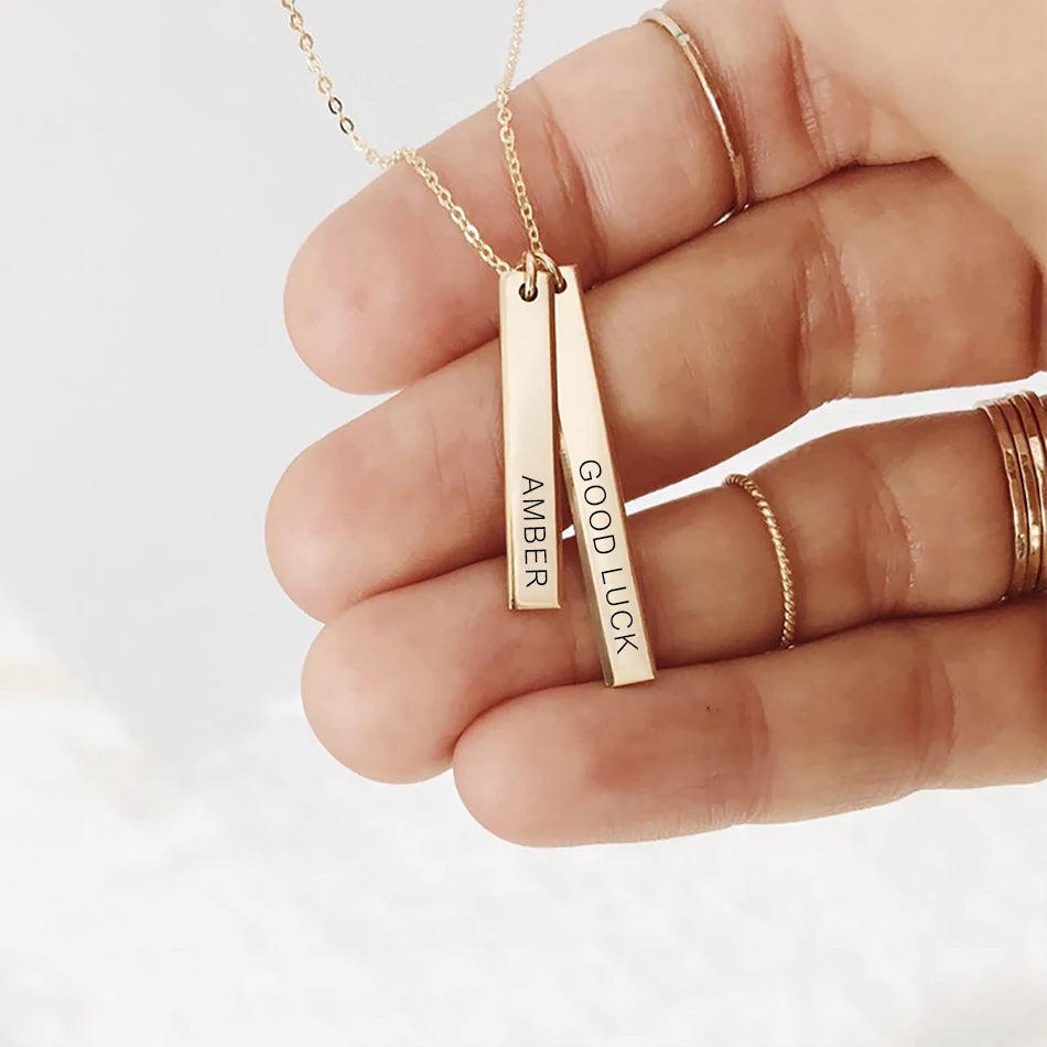 Code Engraving Customize Square Bar  Necklace