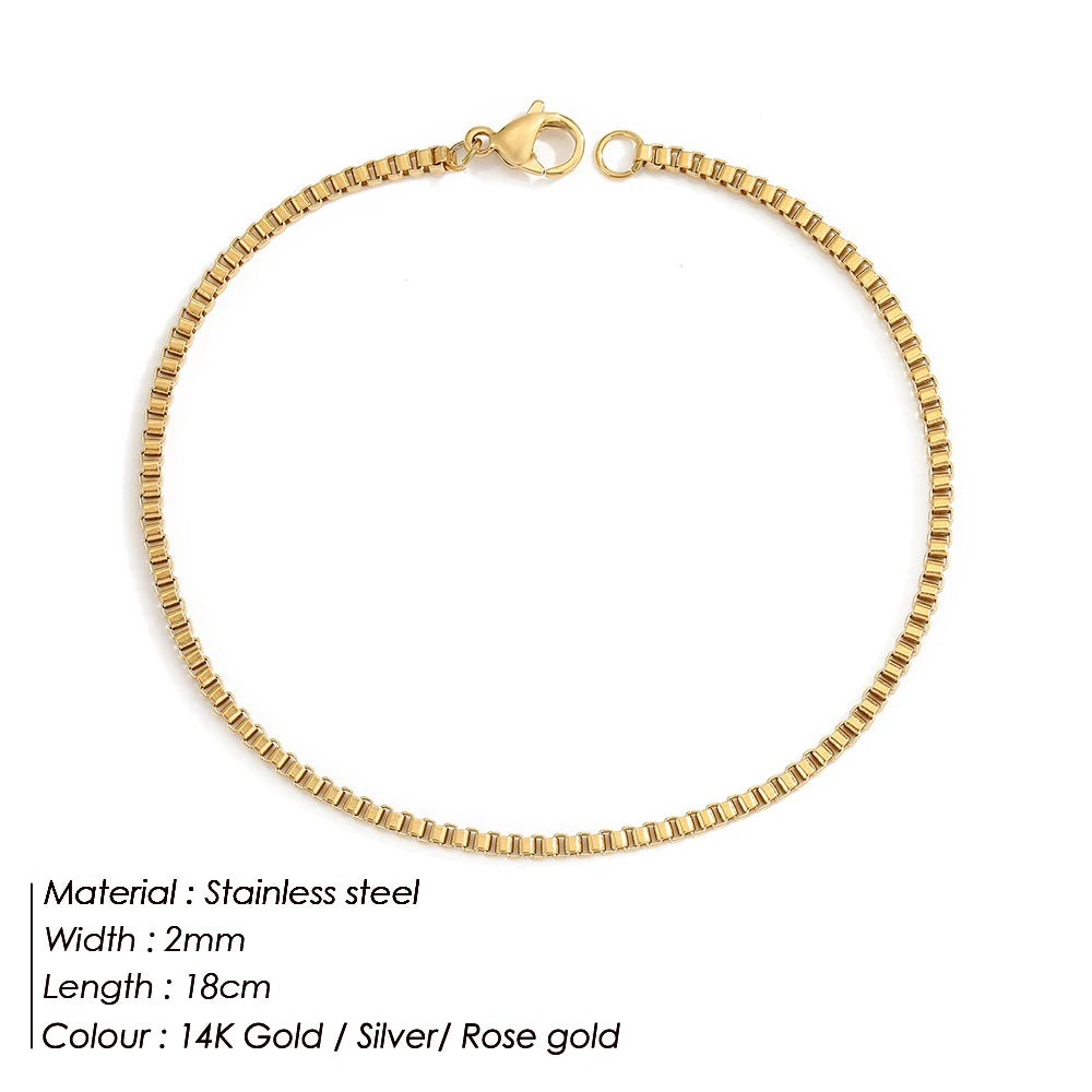 BELLUCCIE Stainless Steel Box Chain Bracelet Female Gold Color Charm Bracelets Charm Friendship Bracelets for Women Jewelry Gifts