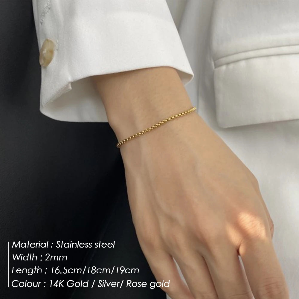 BELLUCCIE Stainless Steel Box Chain Bracelet Female Gold Color Charm Bracelets Charm Friendship Bracelets for Women Jewelry Gifts