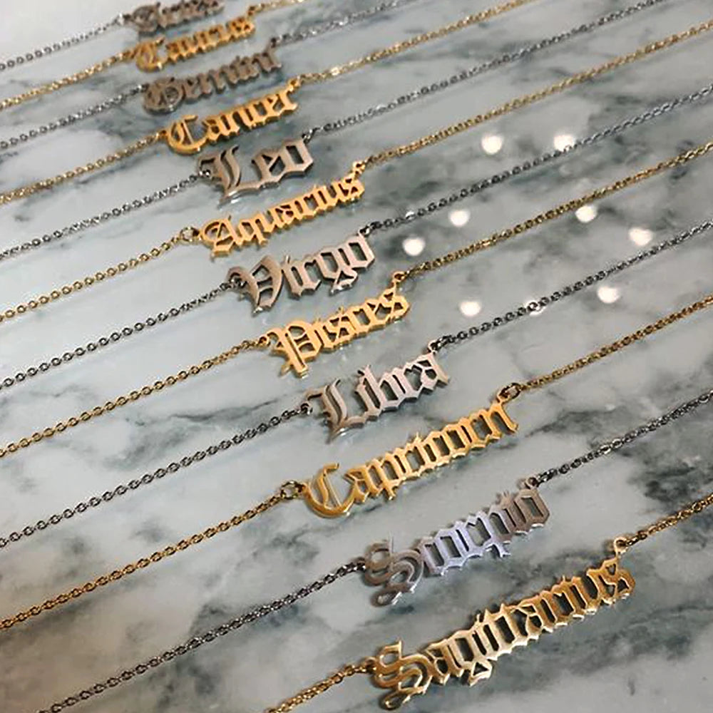 Letter 12 Zodiac Necklace Women Constellation Chain Choker Necklace