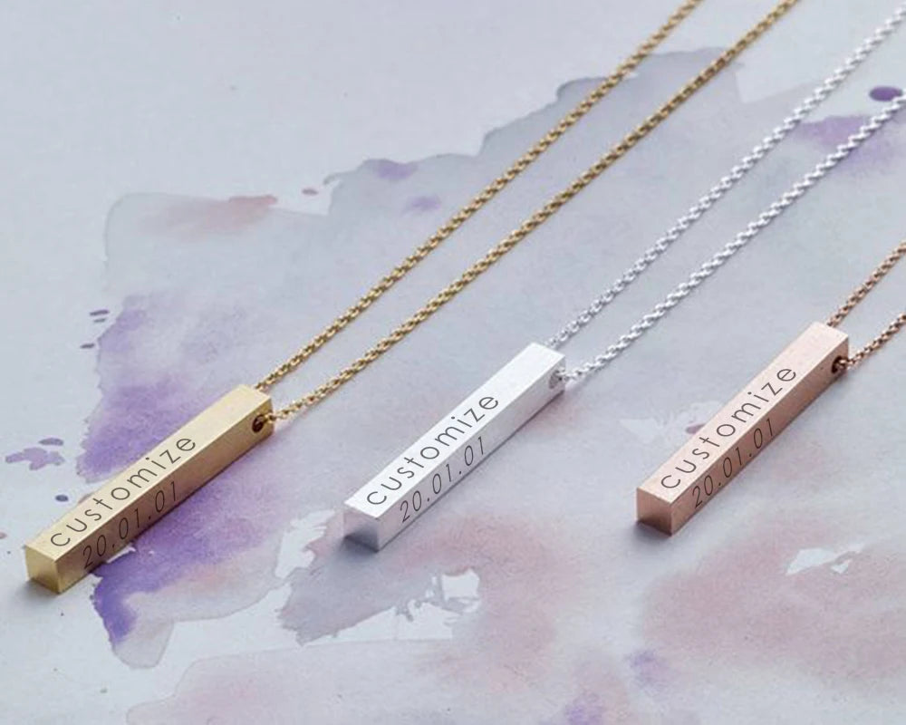 Sides Engraving Personalized Square Bar Custom Name Necklace