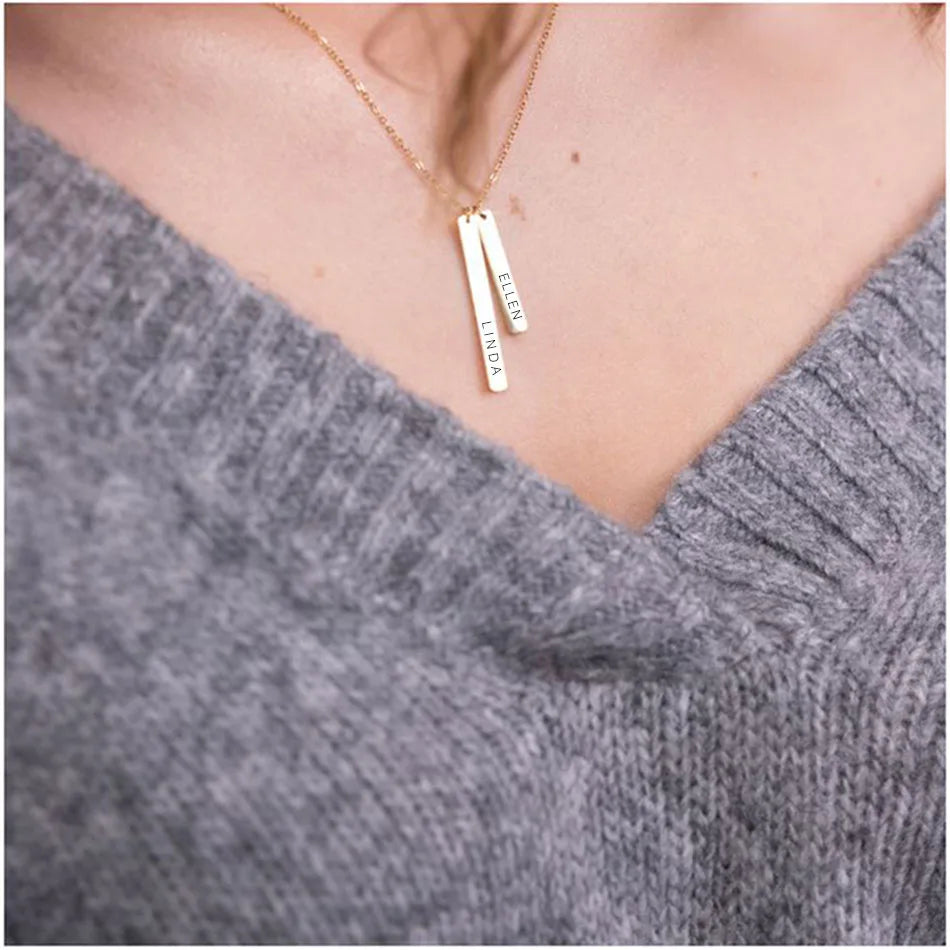 Code Engraving Customize Square Bar  Necklace
