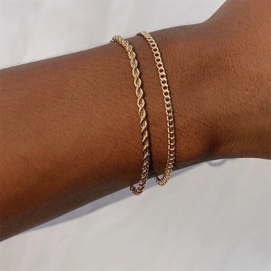 Three Layered Coin Chain Cuban Chain Twist Chain Bracelet