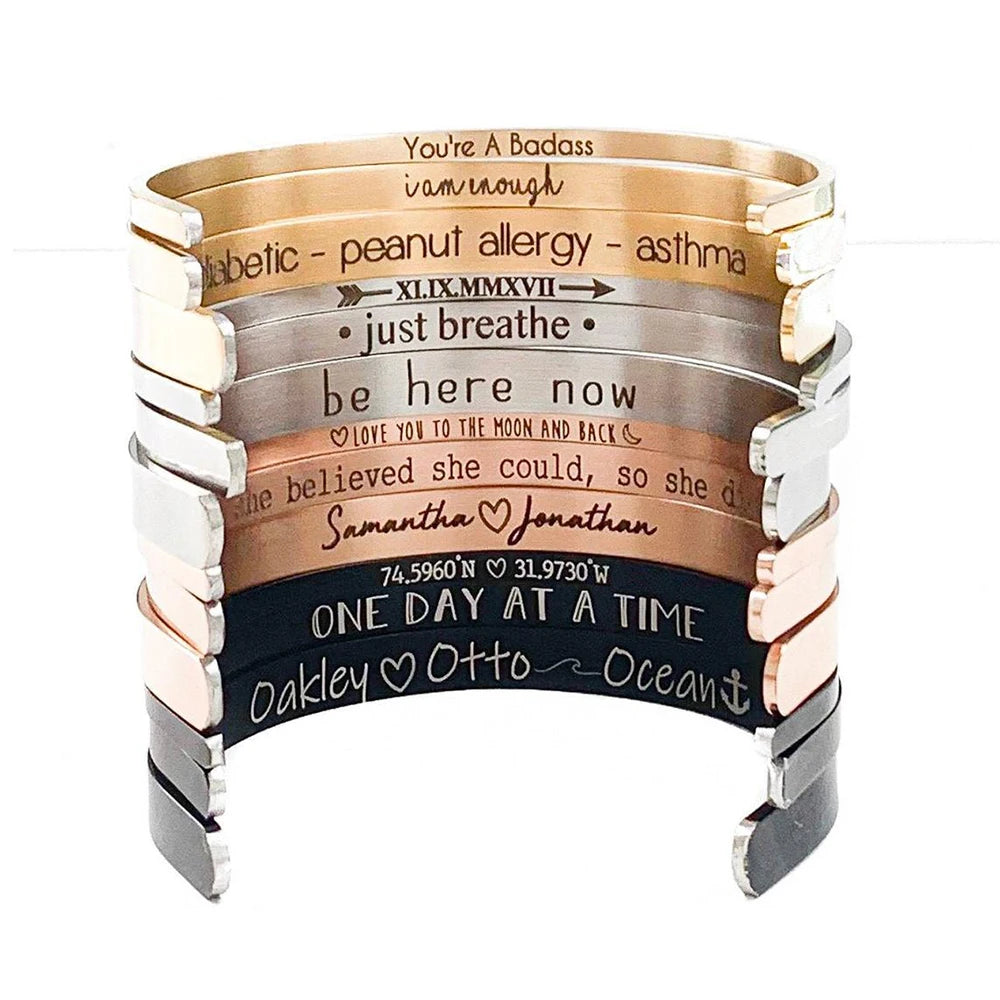 6mm Gold Color Engraved Positive Inspirational Quote Stamped Cuff Mantra Bracelet