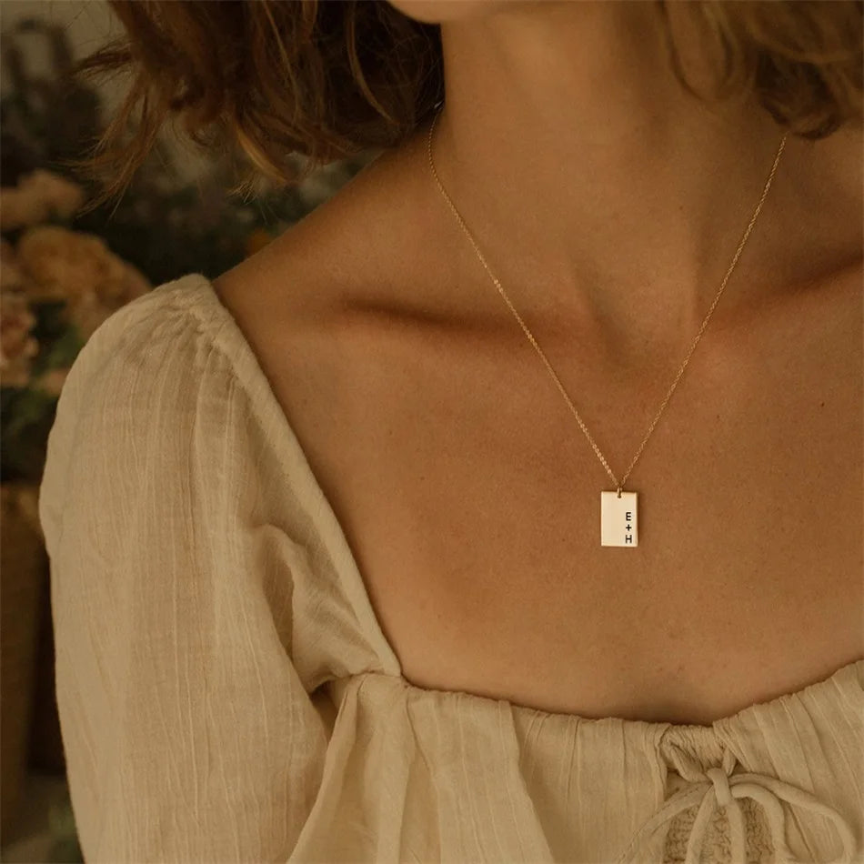 Personality Initials Rectangular Multi-Row Letter Pendant Choker Necklaces