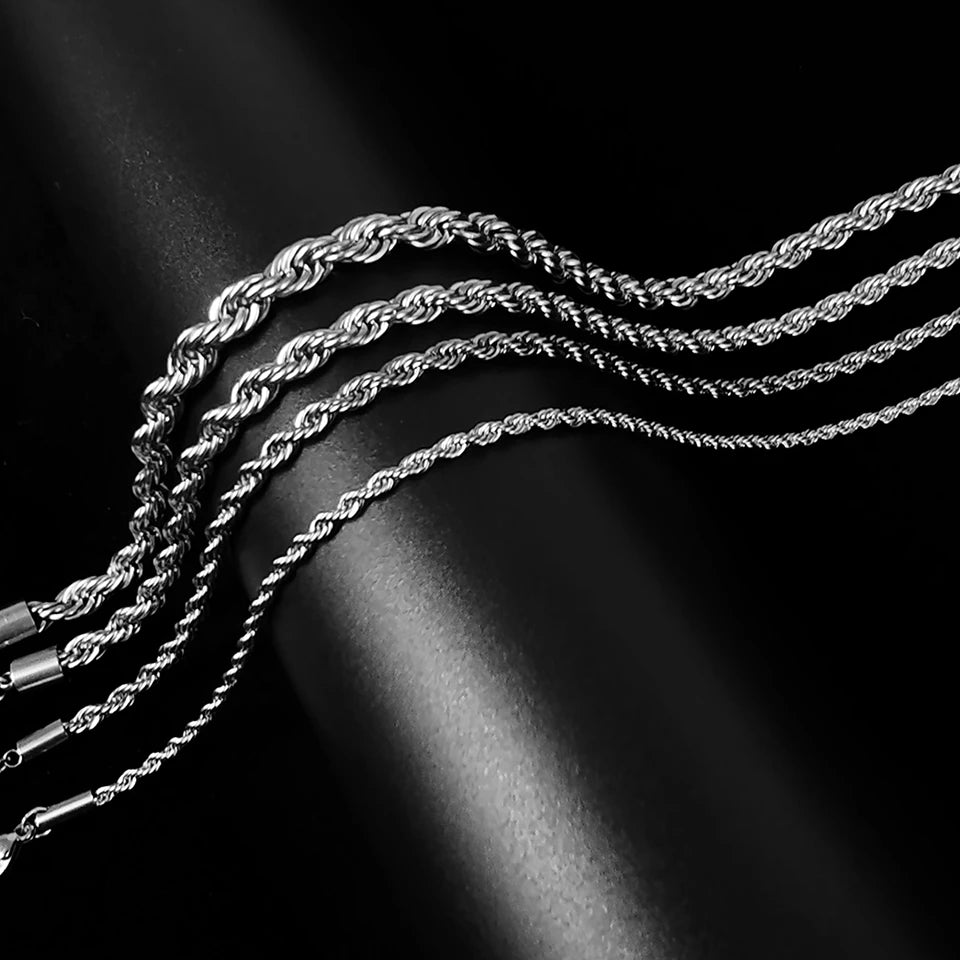 2/3/4/5MM Rope Chain Necklace Silver Color