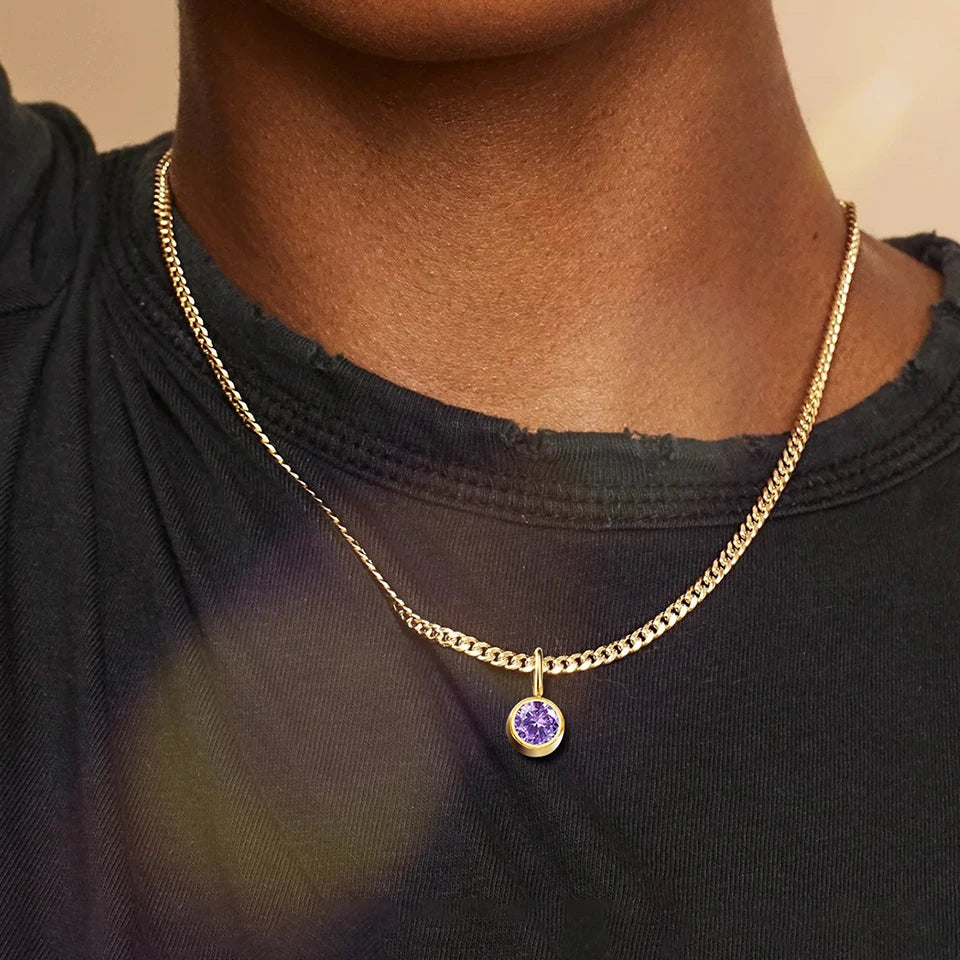 Box Chain Birthstone Necklace 12 Color Zirconia
