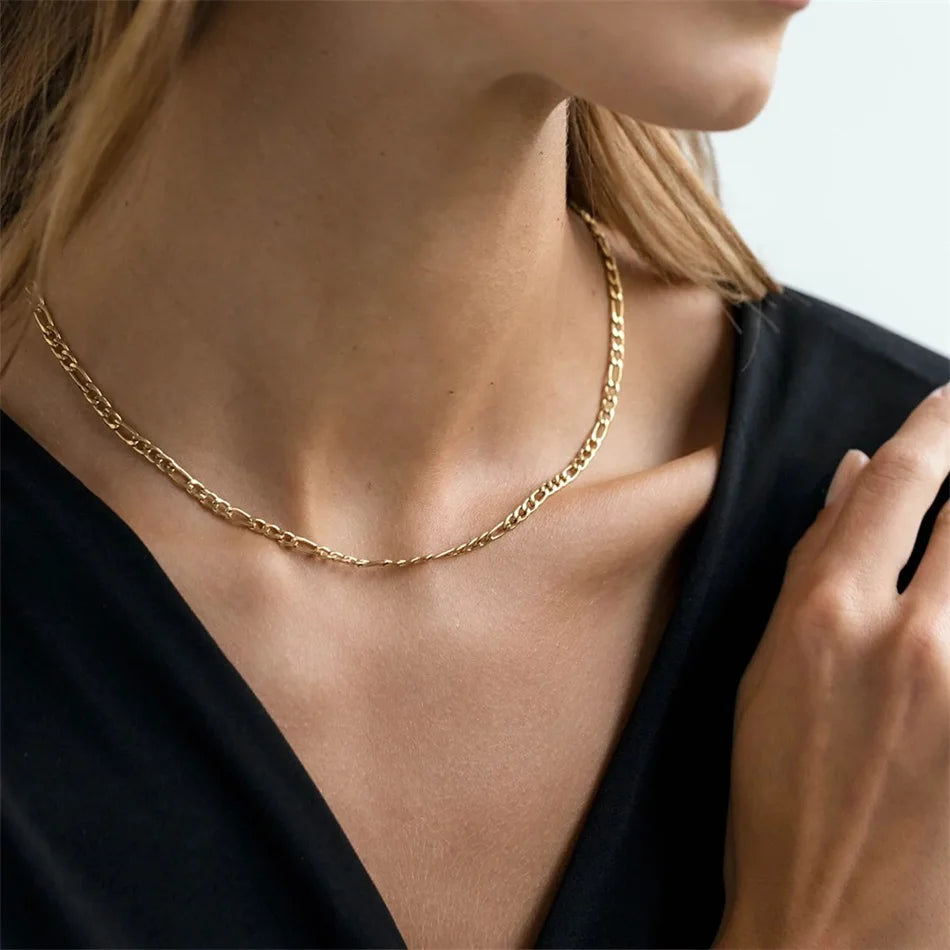 Figaro Link Chains Necklace Cuban Chain Choker 4MM/6MM/8MM