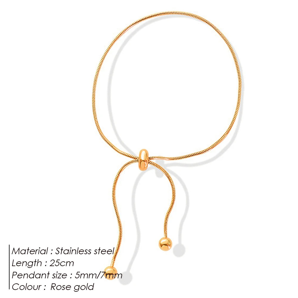 BELLUCCIE  Snake Chain Stainless Steel Bracelet Adjustable Pull-Out Bracelet Round Button Birthday Gift