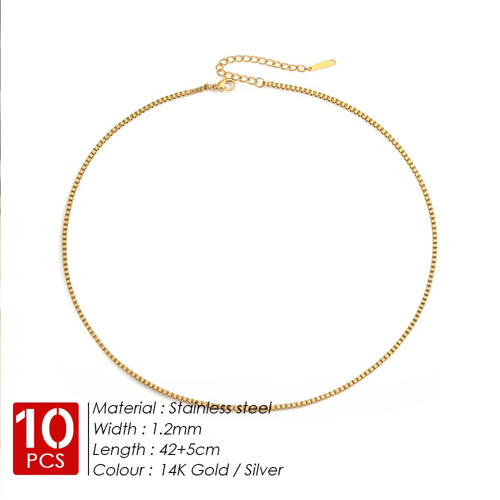 BELLUCCIE 10PCS Stainless Steel Box Chain Chocker Necklace Gold Color Trendy Romance Women Jewelry Gift Minimalist Charm Wholesale