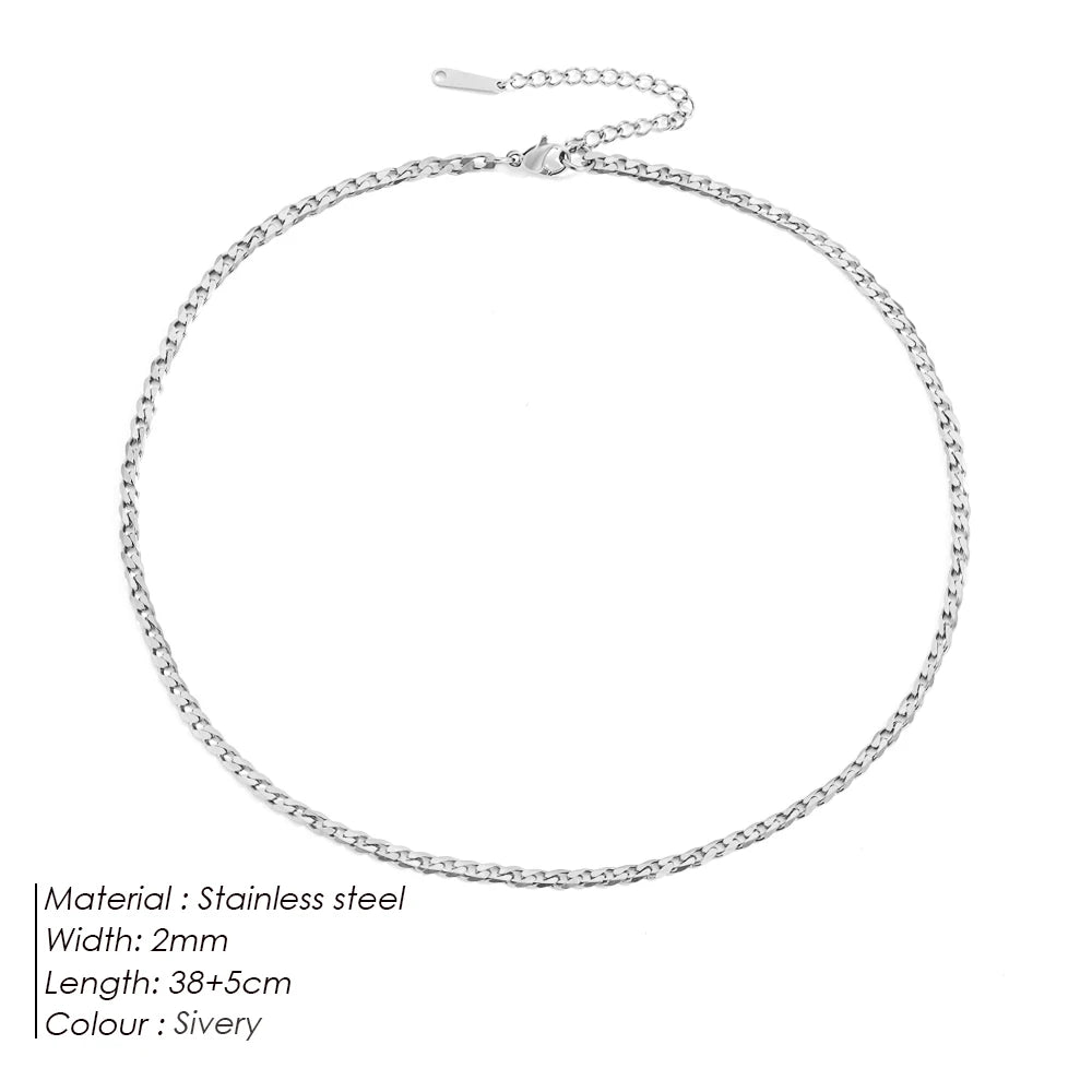 BELLUCCIE Silver color Men's Cuban Link Chain Necklace Stainless Steel Women Trendy Punk Jewelry 2MM/3MM/4MM/6MM/8MM