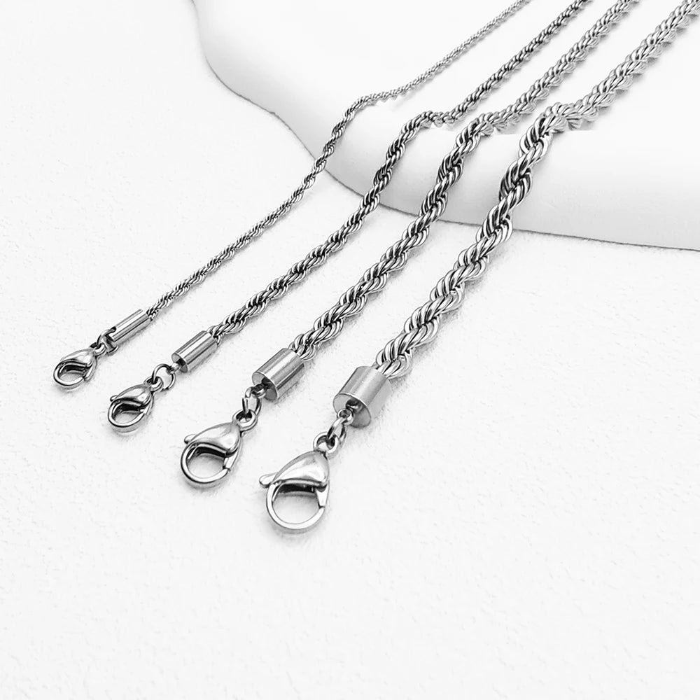2/3/4/5MM Rope Chain Necklace Silver Color