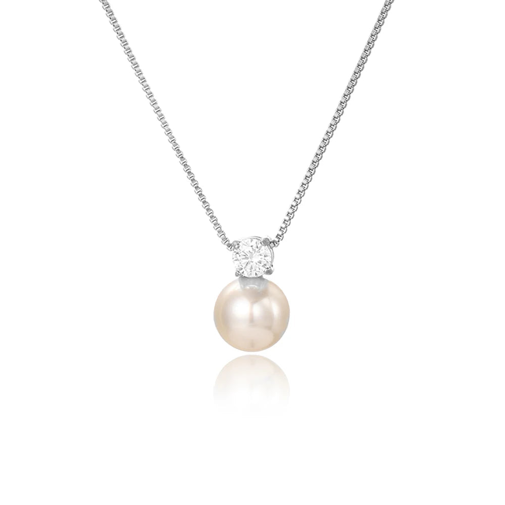 Plated Imitation Pearl Pendant Ladies Zirconia Necklace