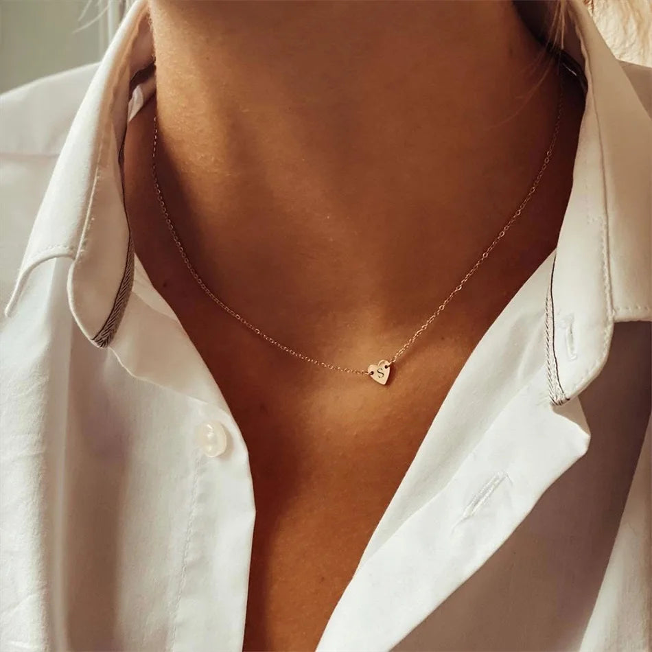 Letter Engraving Heart Pendant  Necklaces