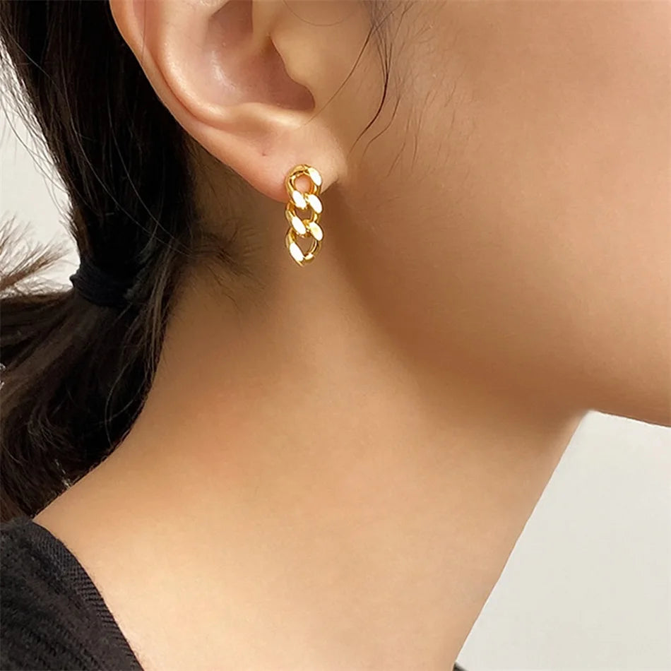 Cuban Link Chain Stud Earrings for Fashion Women