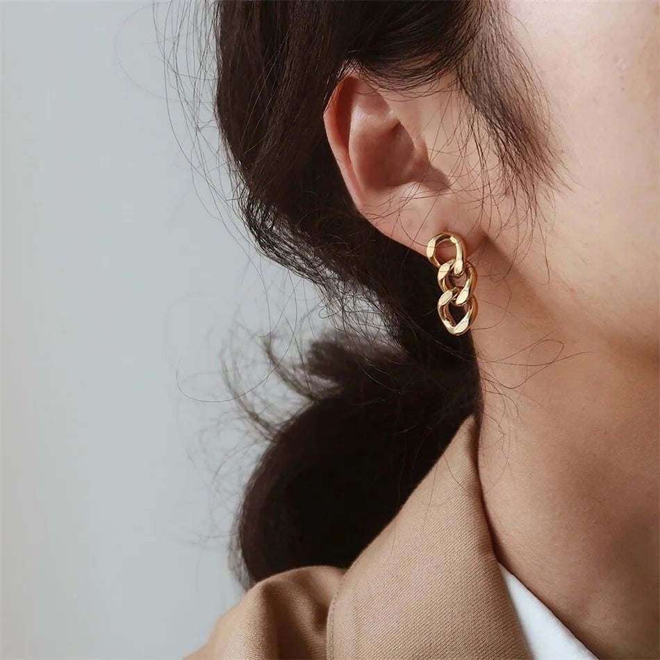 Cuban Link Chain Stud Earrings for Fashion Women
