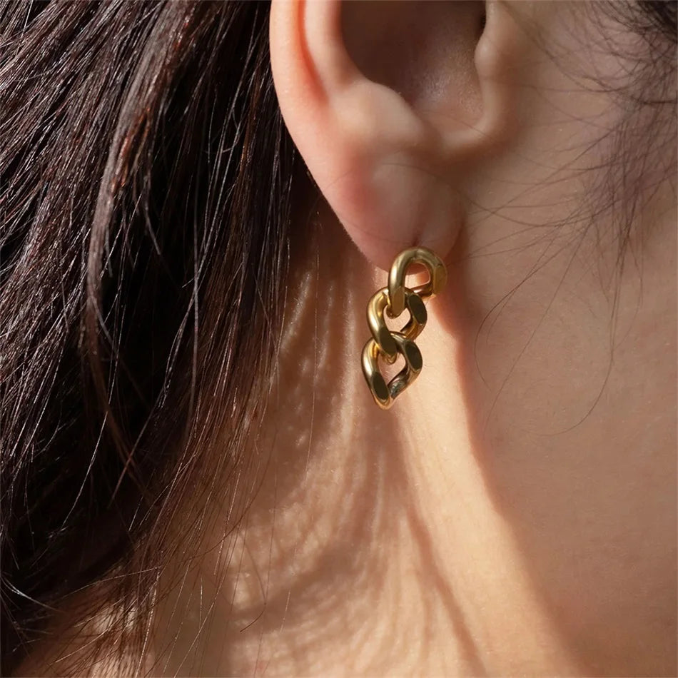 Cuban Link Chain Stud Earrings for Fashion Women
