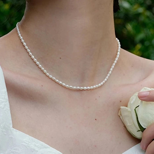 3MM Imitation Pearl Necklaces Oval White  Necklace