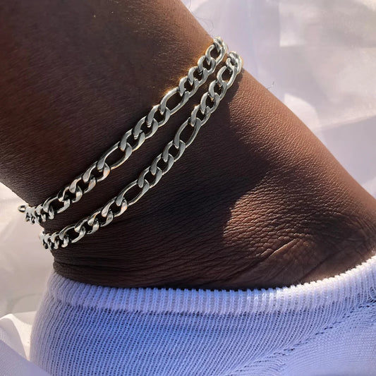 Silver Color Franco Figaro Chain Anklets