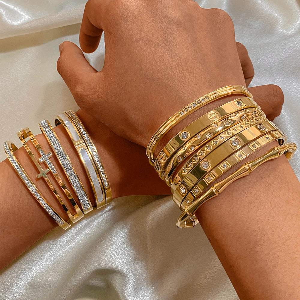 BELLUCCIE Stainless Steel Shiny Rhinestone Women's Fashion Bangle Punk Jewelry Holiday Gifts Factory Direct