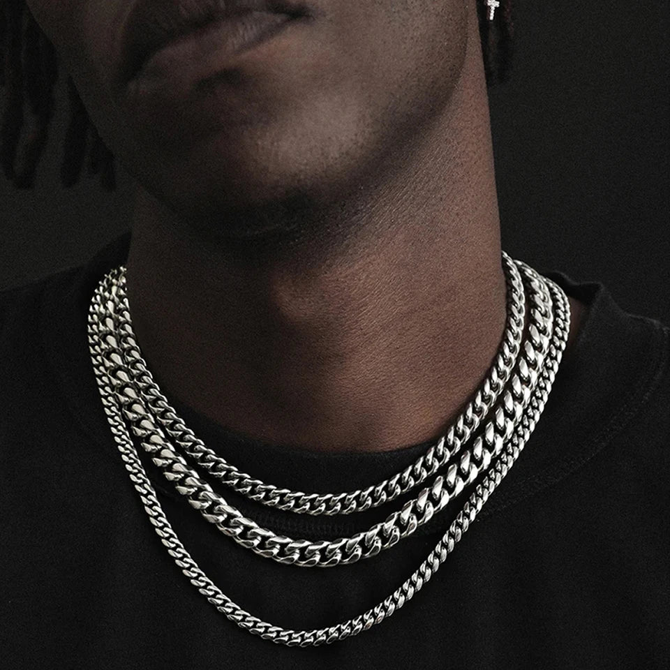 BELLUCCIE Silver color Men's Cuban Link Chain Necklace Stainless Steel Women Trendy Punk Jewelry 2MM/3MM/4MM/6MM/8MM