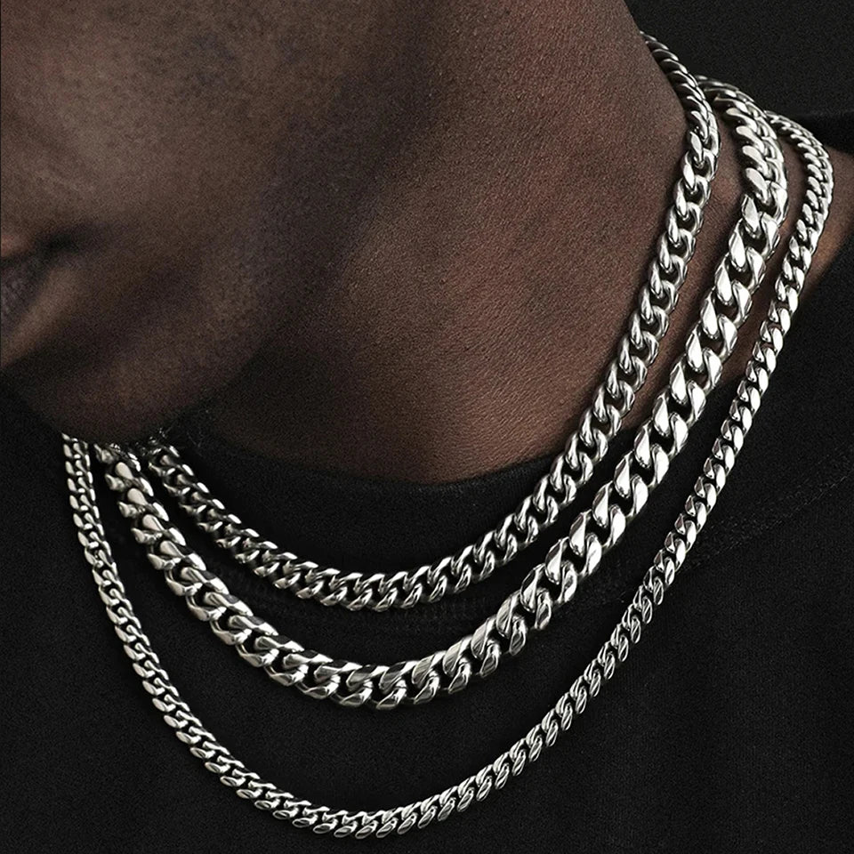 BELLUCCIE Silver color Men's Cuban Link Chain Necklace Stainless Steel Women Trendy Punk Jewelry 2MM/3MM/4MM/6MM/8MM