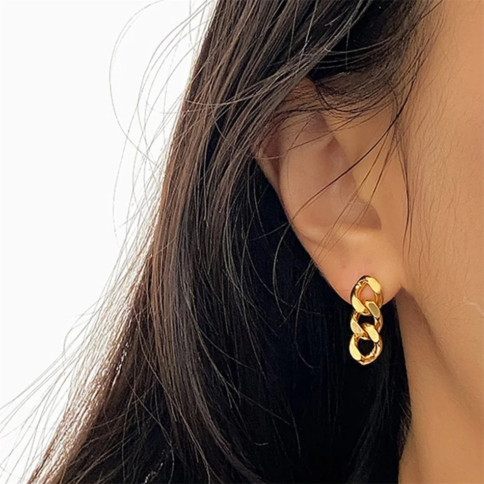 Cuban Link Chain Stud Earrings for Fashion Women