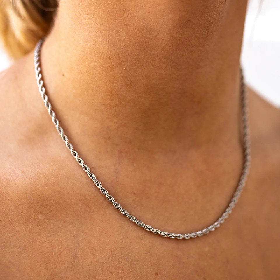 2/3/4/5MM Rope Chain Necklace Silver Color