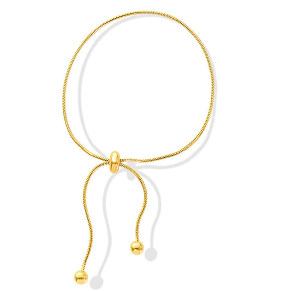 BELLUCCIE  Snake Chain Stainless Steel Bracelet Adjustable Pull-Out Bracelet Round Button Birthday Gift