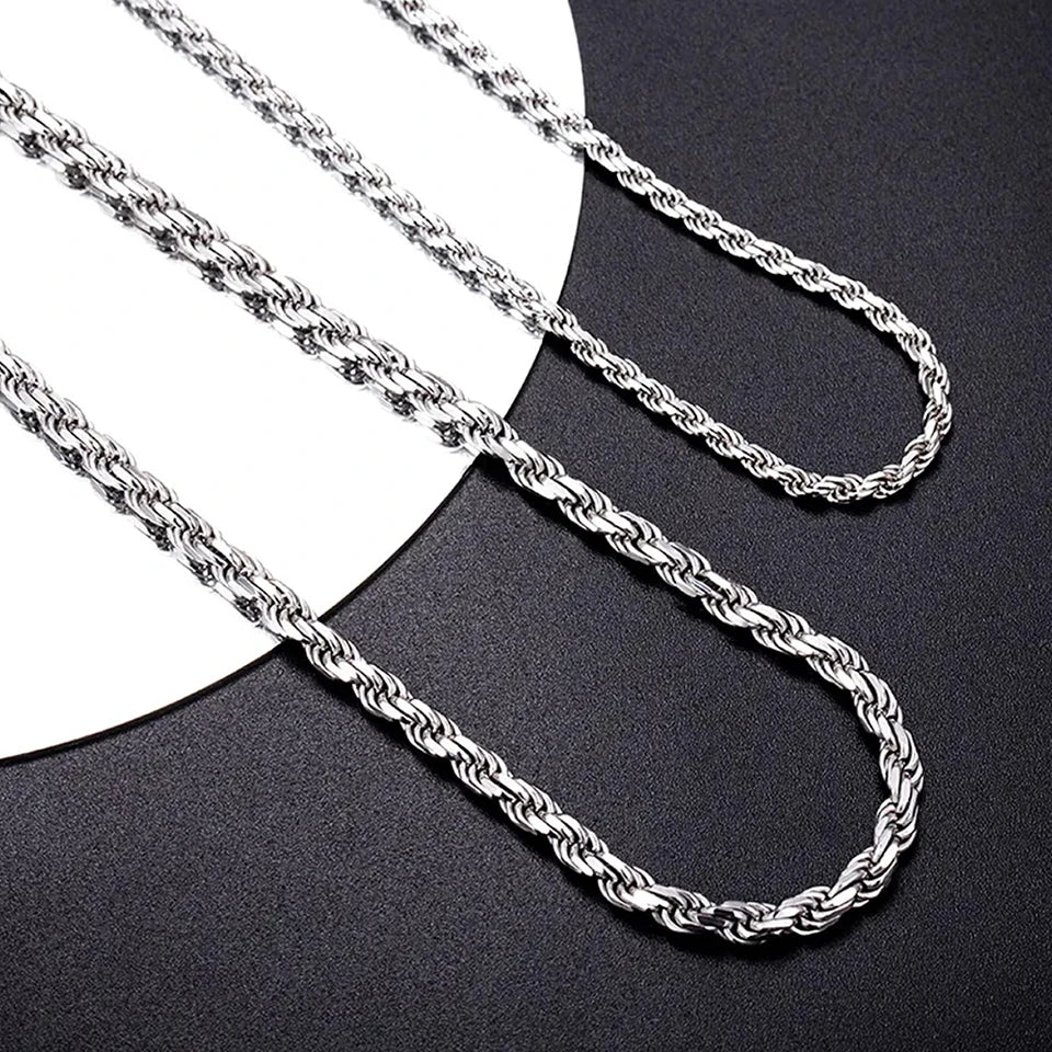 2/3/4/5MM Rope Chain Necklace Silver Color
