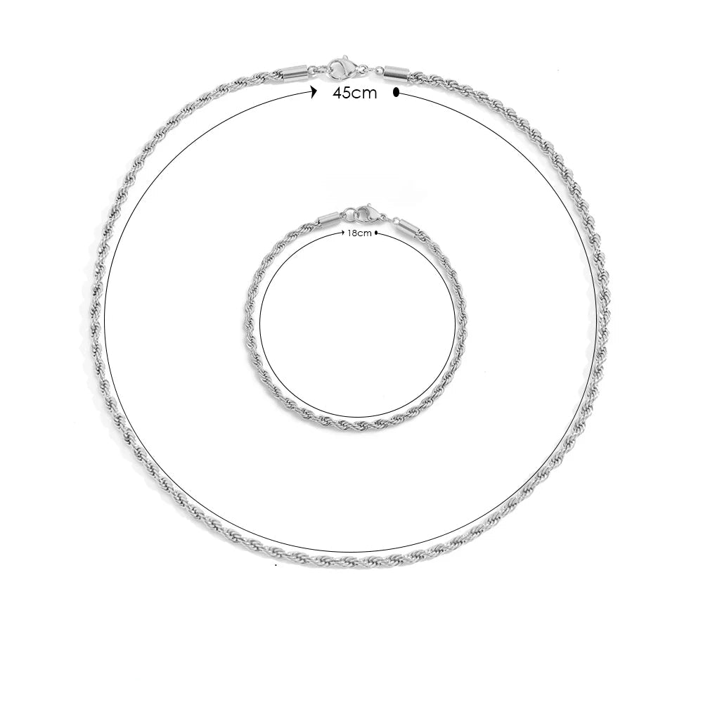 3MM Twist Chain Set  Necklace Bracelet Suitable for Party Holiday Wear